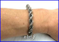 Vtg Sterling Silver Marked TG-283 Taxco Mexico Heavy Rope Chain Bracelet 8 59g