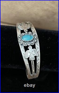 Vtg. Sterling Silver Turquoise Stone/birds-cuff Bracelet Marked Maisels/sterling