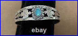 Vtg. Sterling Silver Turquoise Stone/birds-cuff Bracelet Marked Maisels/sterling