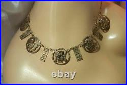 WOWZA 900 Marked Sterling Silver Aztec Mexico Vintage 40's Stele Necklace 706M1