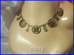 WOWZA 900 Marked Sterling Silver Aztec Mexico Vintage 40's Stele Necklace 706M1