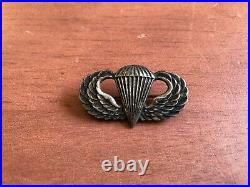 WW 2 US Army Airborne Sterling Silver Marked Jump Paratrooper Wings Pin Badge