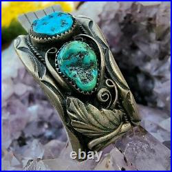 Wide Navajo Sterling Silver Kingman Turquoise Watch Cuff Bracelet Mark Wilson