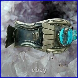 Wide Navajo Sterling Silver Kingman Turquoise Watch Cuff Bracelet Mark Wilson