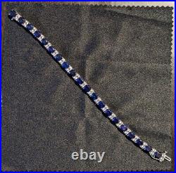 Zales Sterling Silver Lab Created Blue Sapphire Tennis Bracelet-Marked EMA