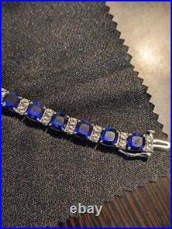 Zales Sterling Silver Lab Created Blue Sapphire Tennis Bracelet-Marked EMA