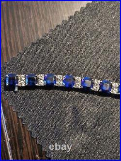 Zales Sterling Silver Lab Created Blue Sapphire Tennis Bracelet-Marked EMA