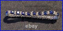 Zales Sterling Silver Lab Created Blue Sapphire Tennis Bracelet-Marked EMA