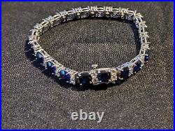 Zales Sterling Silver Lab Created Blue Sapphire Tennis Bracelet-Marked EMA