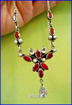 Zircon & Ruby Necklace with Pearls Sterling 925 marked SLG India