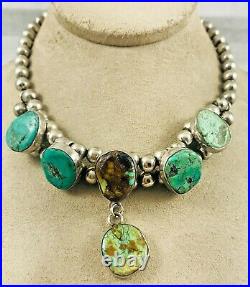 Zuni Artist Mark Myron Panteah Sterling & Turquoise Beaded Necklace Choker-15