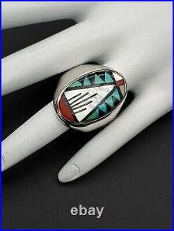 Zuni Native American Artist Marked R. B. Mosaic 925 Sterling Silver Sz. 12.5 Ring